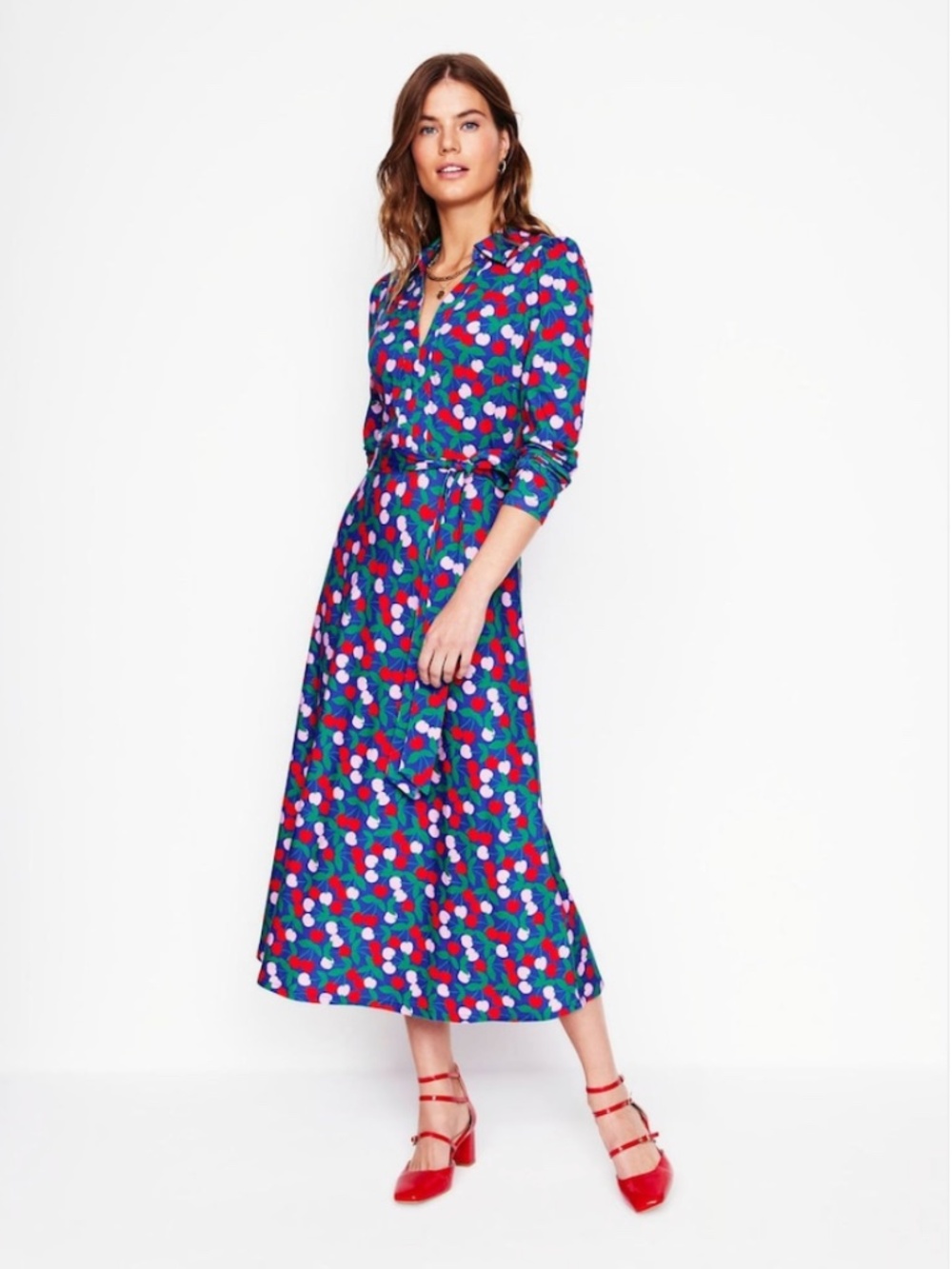 Boden Blue Multicolor Polka Dot Maxi Shirt Dress